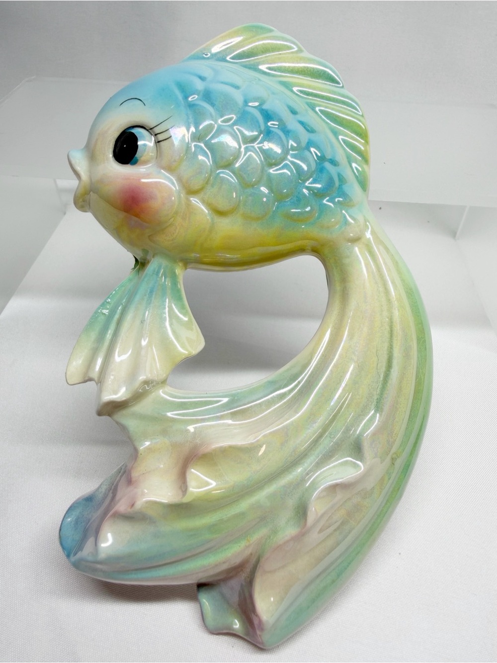 Vintage 50s Japan Iridescent Chalkware Fish Wall Art